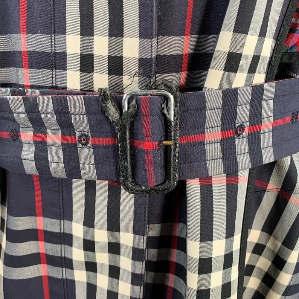 BURBERRY Size L Multi Color Cotton Plaid Belted Trench Coat - Picture 8 of 12